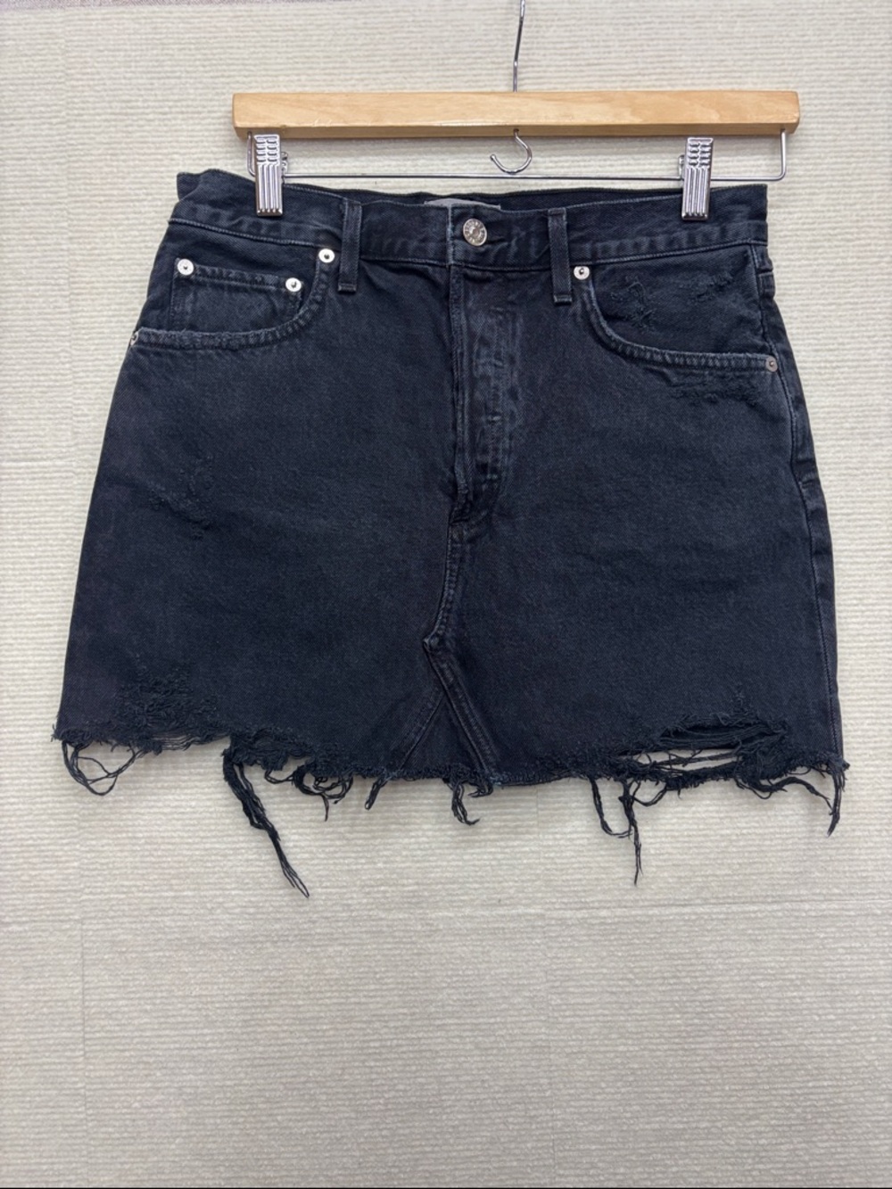 AGOLDE | 28 Black Distressed Denim Mini Skirt - Women's